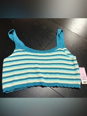 wild fable Striped Knit Crop Tank in Teal and Cream